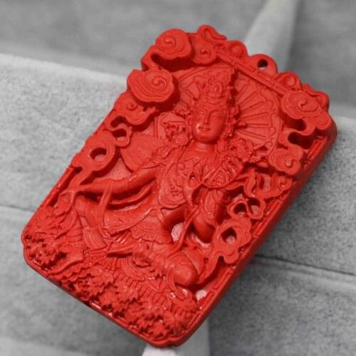 Taiwan synthetic red cinnabar carved blessing buddha rectangle pendant fit long chain necklace jewelry making 38*59mm B1531