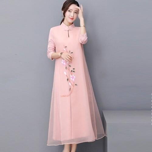 Traditional Chinese Clothing For Women Autumn Elegant Chinese Oriental Dresses Robe Vintage Femme Vietnam Asian Dress TA1939