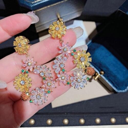 Charms 925 Sterling Silver Vintage Pendant Earrings femme Luxury daisy Flowers stud Zircon Charming earrings 2021 trend Jewelry