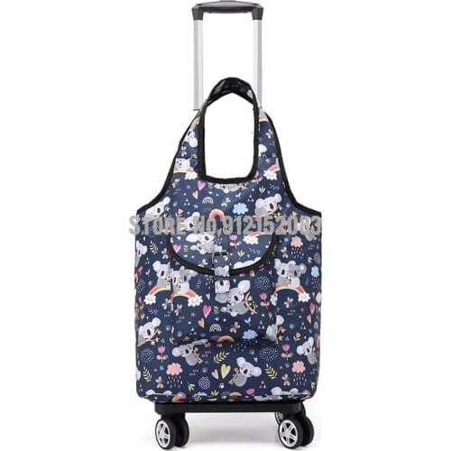 Waterproof Printing Portable Universal Wheel Trolley Shopping Cart Shopping Bag Large-capacity Short-distance Travel Bag Foldabl