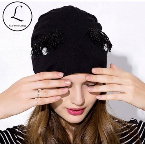 GZHILOVINGL Women Winter Autumn Hat Solid Color Eyes Slouch Beanies Hats Skullies Chapeu Feminino,gorras Sombrero Mujer,turban