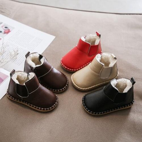 Winter Baby Girls Boys Snow Boots Soft Bottom Non-slip Infant Boots Windproof Waterproof Children Kids Plush Leather Boots