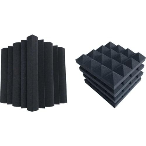 16 Pcs Acoustic Foams:12 Pcs Soundproofing Foam Sound Absorption Pyramid Studio Treatment Wall Panels & 4 Pcs Corner Bass Trap A