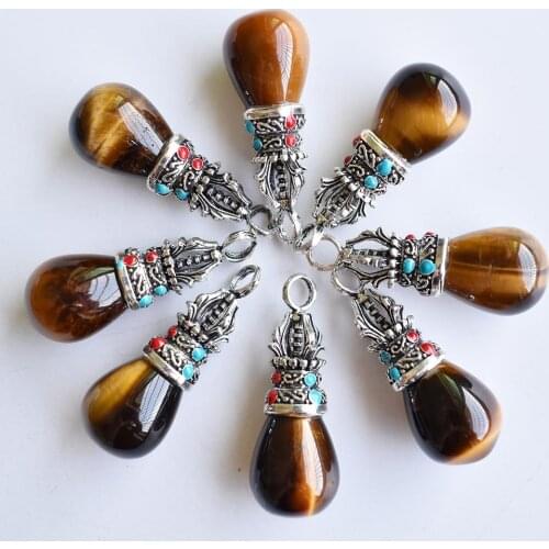 Wholesale 8pcs /lot fashion high quality round water drop shape Natural tiger eye stone pink quartz Pendant for jewelry marking