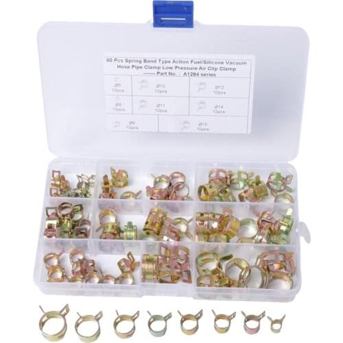 80pcs/Set 6-15mm Spring Clips Fuel Oil Hose Line Band Clamps Low Pressure with Storage Box