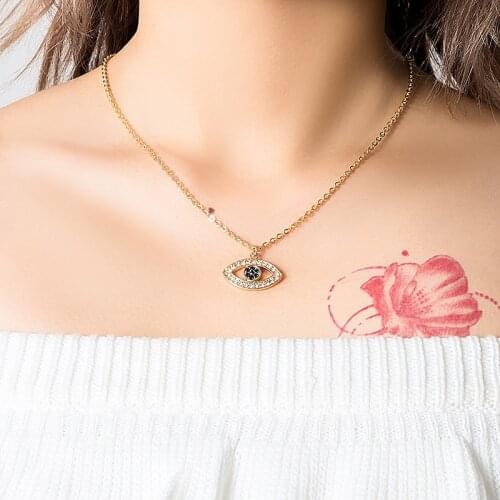 Jaeeyin 2020 Fashion Charm Luck Turkey Evil Eye Blue Rhinestone Choker Blade Clavicle Chain Girlfriend Birthday Gift Female