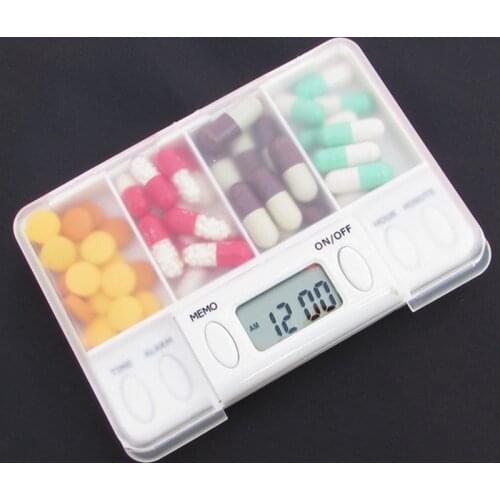 4 Grid Pill Box Medicine Storage Box Electronic Timing Reminder Medicine Boxes Alarm Timer Pills Organizer Pill Drug Container