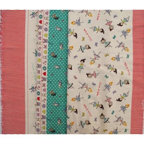 Cotton Linen Fabric for sewing pathwork, bedding - Ballet girl and dot (green) (width=110cm)