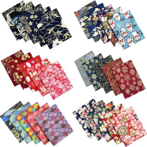 5pcs Mixed Japanese Floral Cotton Cloth Sewing Quilting Fabric for Patchwork Needlework DIY Kimono Handicraft Material 20x25cm