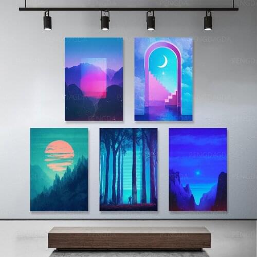 Frame Canvas Painting Modular Prints Moon Sun Wood Night Scene Landscape Posters Pictures Modern Living Room Wall Art Decor Home