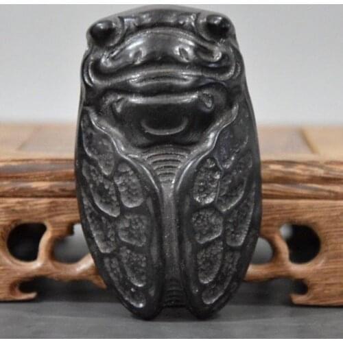 China Hongshan Jade Culture Archaize Absorbable Magnetic Black Iron Meteorite Sculpture Cicada Statue #1