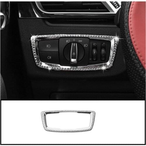 Car Headlight Switch Button Frame Decoration Cover Trim Fit for BMW X1 X2 F48 F39 2016-2020 Diamond Style