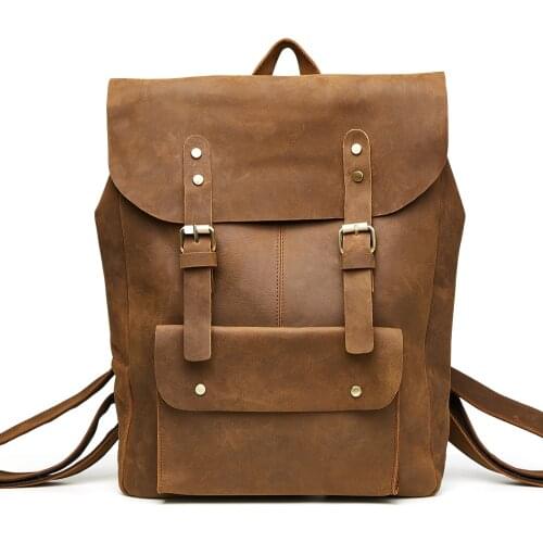 Leather Mens Bag,Crazy Horse Skin Mens Backpack,European And American Trend,Leather Backpack,Mens Bag