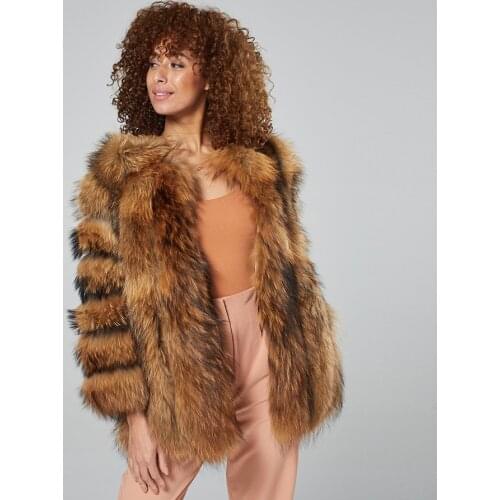 Top Selling Winter Coat Women Real Fur Jacket Warm Fashion Natural Raccoon Fur Coat Puls Size Overcoat