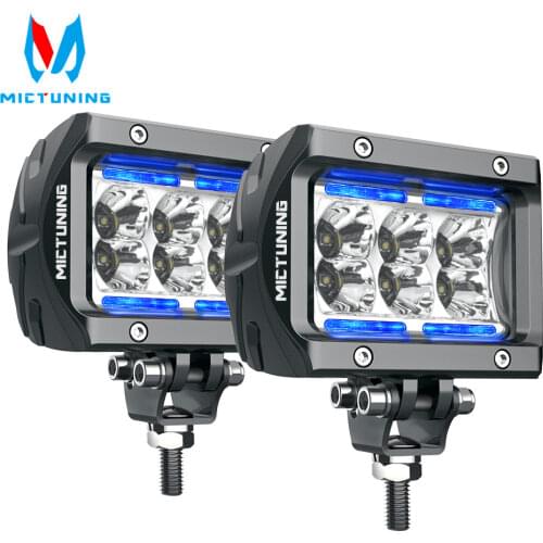 MICTUNING 2pcs K1 4" 18W Spot Flood Led Light Bar Ice-Blue LED Work Light Beam LED Driving Fog Light ForJeep ATV UTV SUV Truck