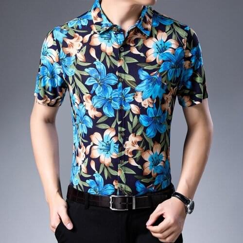 Plus Size 5XL 6XL 7XL Men korean fashion Floral Shirts 2021 Summer New Mens Casual Loose Fat Short-Sleeve Print Shirt