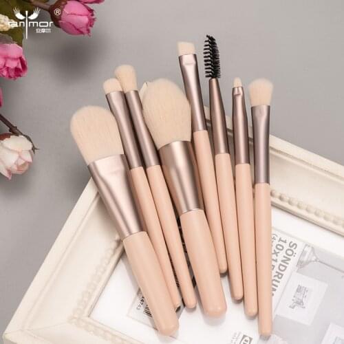 ANMOR 8Pcs Short Handle Makeup Brush Set Highlighter Eyeshadow Blending Eyelashes Eyebrow Brush For Make Up Pincel