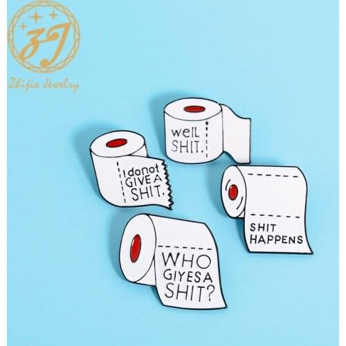 New Hot Sale Napkin Toilet Paper White Color Lettering Brooch Pin Zinc Alloy Quality Roll Paper Pin Lapel Enamel Jewelry