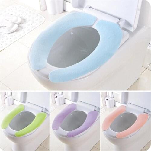New Washable 1pair Bathroom Mat Seat Cover Portable Reusable Warm Plush Toilet Seat Filling Health Sticky Pad Household Supplies