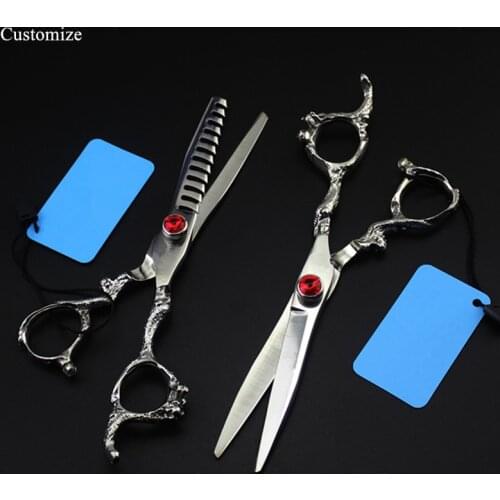 Customize logo japan 440c 5.5 6 '' Dragon hair salon scissors cutting barber makas haircut Thinning shears hairdressing scissors