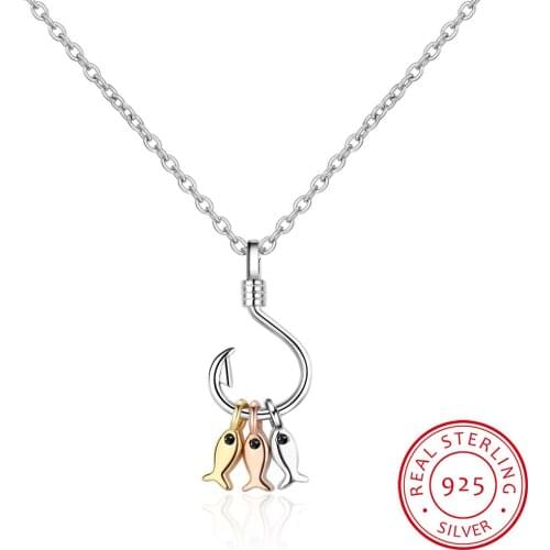 New 925 sterling silver cute three small fish pendant necklace personality hook necklace fashion temperament jewelry