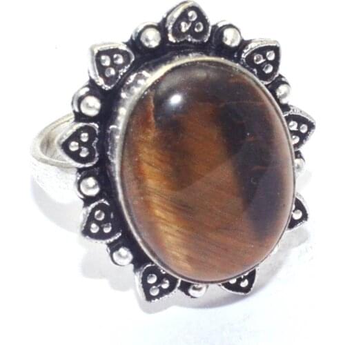 Genuine Tiger Eye Ring Silver Overlay over Copper, USA Size : 7 , R7545