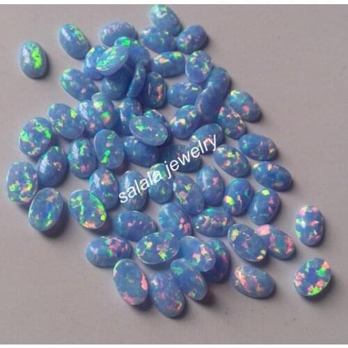 100pcs/lot Free Shipping wholesale 4x6mm Synthetic Oval Cabochon Cornflower Blue Fire Opal