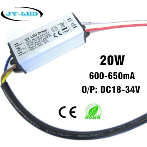 2pcs 6-10x3W 600mA High Power LED Driver 20W DC18-34V Waterproof IP67 Constant Current Aluminum LED Power Supply