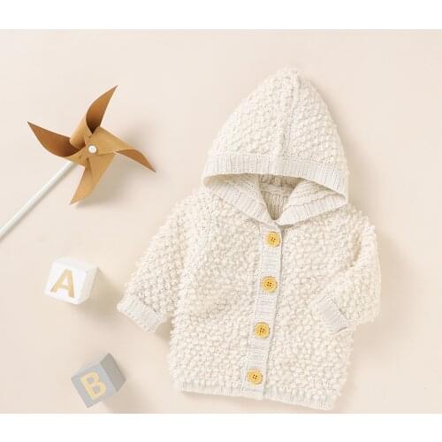 FOCUSNORM 0-18M Newborn Baby Boy Girl Sweater Cardigan Coats Solid Color Knitting Hooded Outwear Outfits Autumn Winter