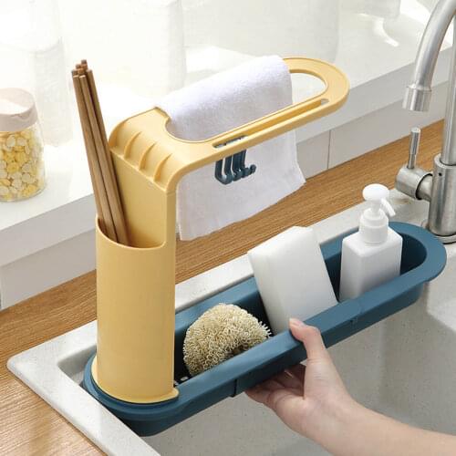 Telescopic Sink Shelf Soap Sponge Drain Rack Storage Basket Faucet Holder Adjustable Bathroom Holder Sink Kitchen Accessories