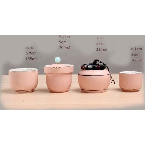 Traditional Tea Set Green/Pink Travel Ceramic Kung Fu Teapot Tea Caddy Handmade Home Office Teapot Teacup Gaiwan Travel Tea Set