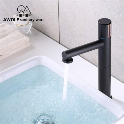 Solid Brass Bathroom Basin Faucet Brushed Gold Matte Black Hot Cold Mixer Chrome Sink Faucet Water Tap Modern ML8081
