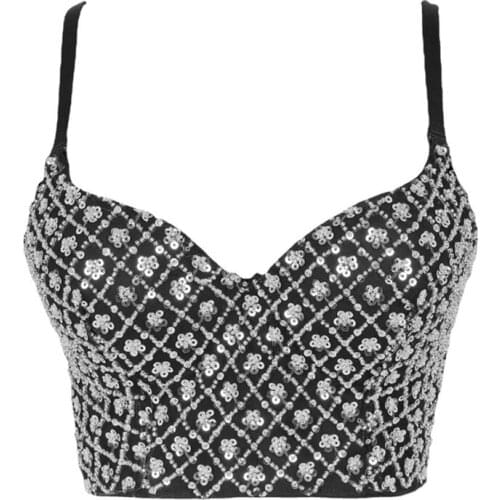 Vintage Sequins Flower Crop Top Female Camisole Push Up Bralette Bra For Women Summer Corset Underwear Lingerie Brassiere