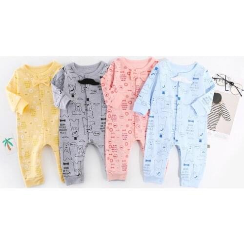 Spring Cotton Infant Baby Rompers Long-sleeved Cute Print Graffiti Tie Bow Newborn Baby Body suit Lucky Child clothing