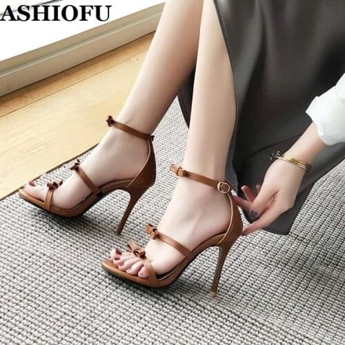 ASHIOFU Wholesale 2020 Ladies High Heels Sandals Butterfly-knot Sexy Party Prom Summer Shoes Evening Fashion Club Sandals Shoes