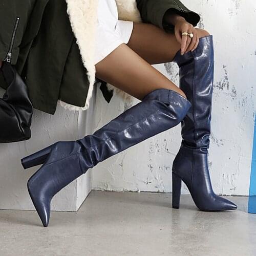 Donna-in 2021 New Womens High Boots Fashion Winter Overknee High Heel Boots Slip-on Chunky Heel Pointe Toe Ladies Shoe Big Size