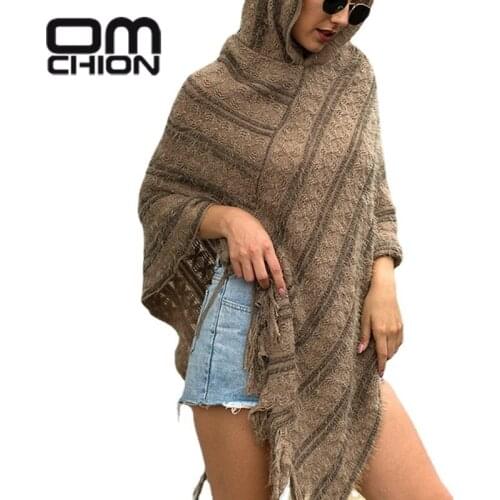 OMCHION Jersey Mujer 2021 Winter New Womens Korean Fashion Hooded Cape Casual Loose Striped Vintage Sweater Oversized Pullover