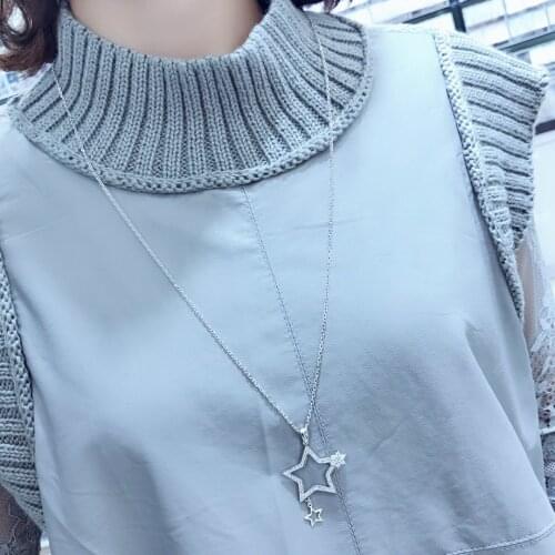 Original 925 Sterling Silver Women Charms Inlay Zircon Luxury Maiden Long Cross Chain Pendant Necklace Stylish Star Fine Jewelry