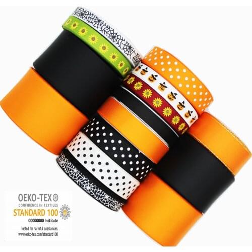 10 Yards Halloween Ribbon For Diy Gift Packaging Decoration Orange Black Pumpkin 3/8" 7/8" 1-1/2" Inch 22 38 MM