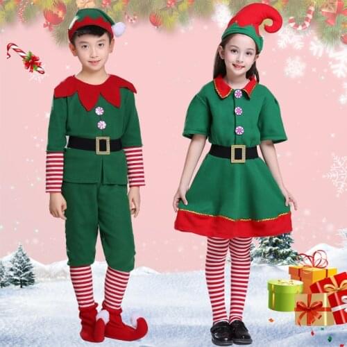 2019 green Elf Girls christmas Dance Costume Festival Santa Clause New Year chilren clothing Fancy Dress Xmas Party Dress