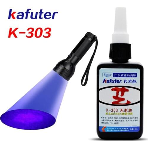 6 second 50ml Kafuter UV Glue UV Curing Adhesive K-303+51LED UV Flashlight UV Curing Adhesive Crystal Glass and Metal Bonding