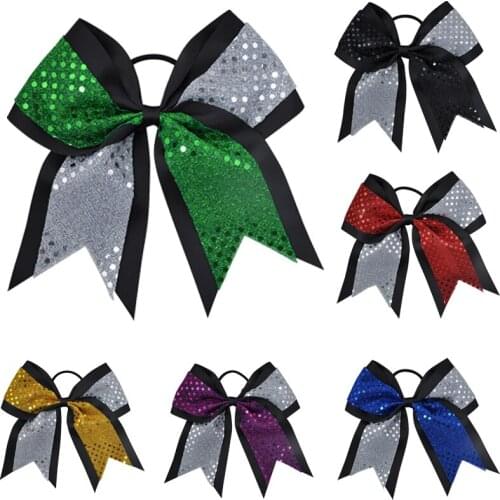 7 Inches Large Sequin Scrunchies Grosgrain Ribbon Hair Bows For Woman Girls Hair Accessories Bowknot Hair Ties Hair Rope Gum