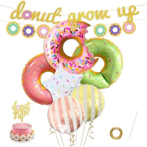 9pcs Donut Grow Up Glitter Banner Donut Theme Kids Birthday Party Decoration Donut Balloons Decoration Childrens Day