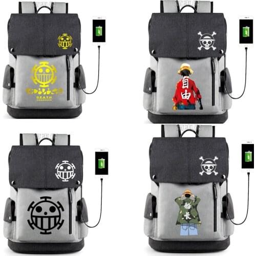 Anime One Piece backpack Luffy Trafalgar Law bags shudent schoolbag USB travelling bag
