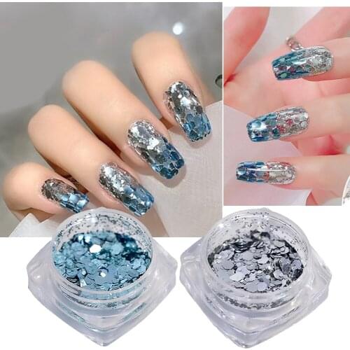 2 Boxes/2 Colors Nail Glitter Flake Nail Art Mixed Size Sequins Spangles Sparkly Women Nail Glitter Flakes Nails Accessories