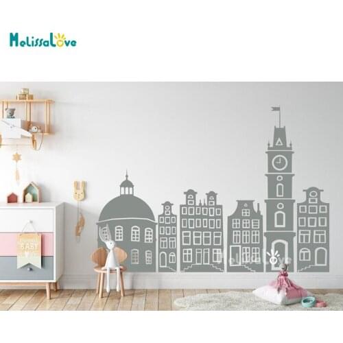Large City Skyline Doodle Decal for Kids Room Nursery Preschool Playroom Bedroom Wall Decor Home Removable Vinyl Sticker BD553