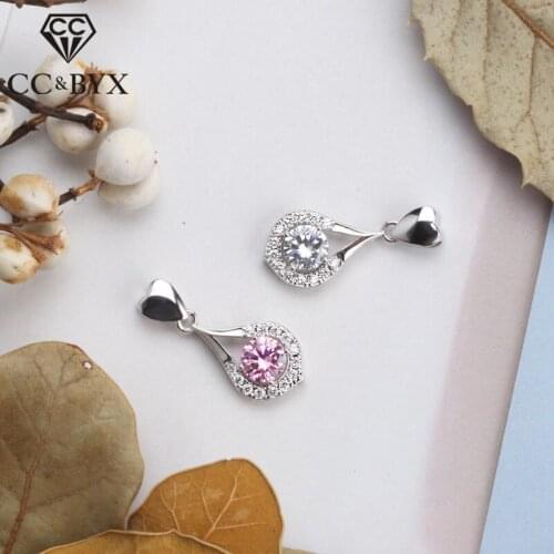 CC Pendants For Women Silver Pink/White Cubic Zirconia Stone Jewelry Temperament Elegant Necklaces Accessories No Chain CCN254