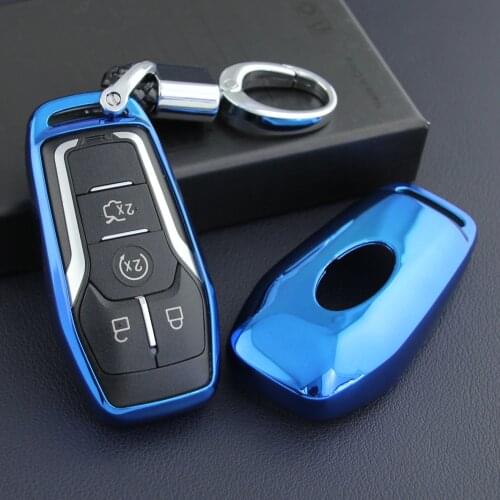 Smart Key Case Cover Fob Shell Chain Ring For Ford Edge Fusion Explorer Mustang F-150 Mondeo Lincoln MKZ MKC MKX Blue