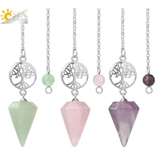CSJA Natural Stone Pendulum for Radiesthesia Dowsing Reiki Tree of Life Pendant Divination Pendulos Esoteric Amulet Jewelry G718