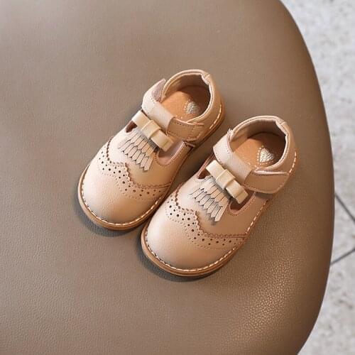 Kids Flat Shoes Tassel British Style Pu Leather Solid Color T-strap Boys Girls Loafers 21-30 Toddler Soft Children Casual Shoe